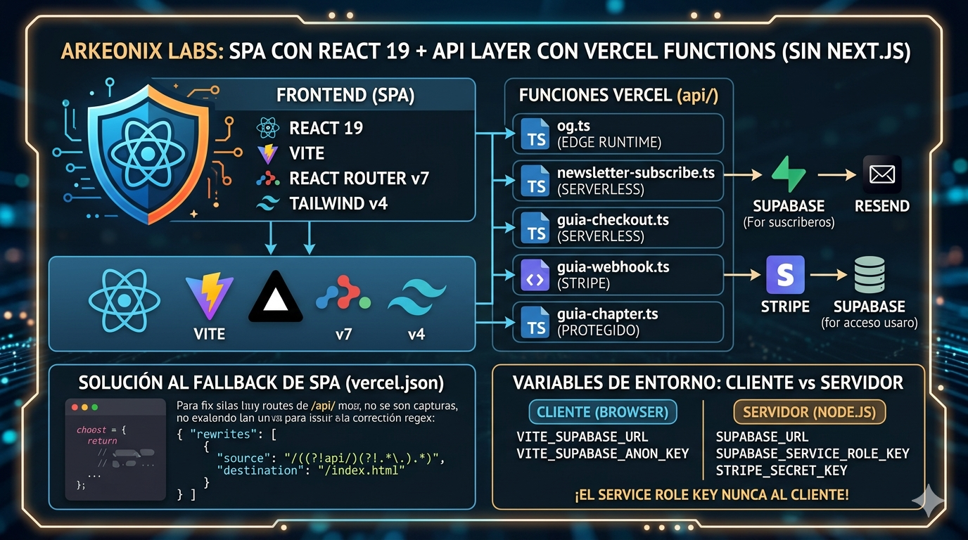 La capa API detrás de mi blog: Vercel Functions, Supabase y Stripe sobre una SPA con Vite